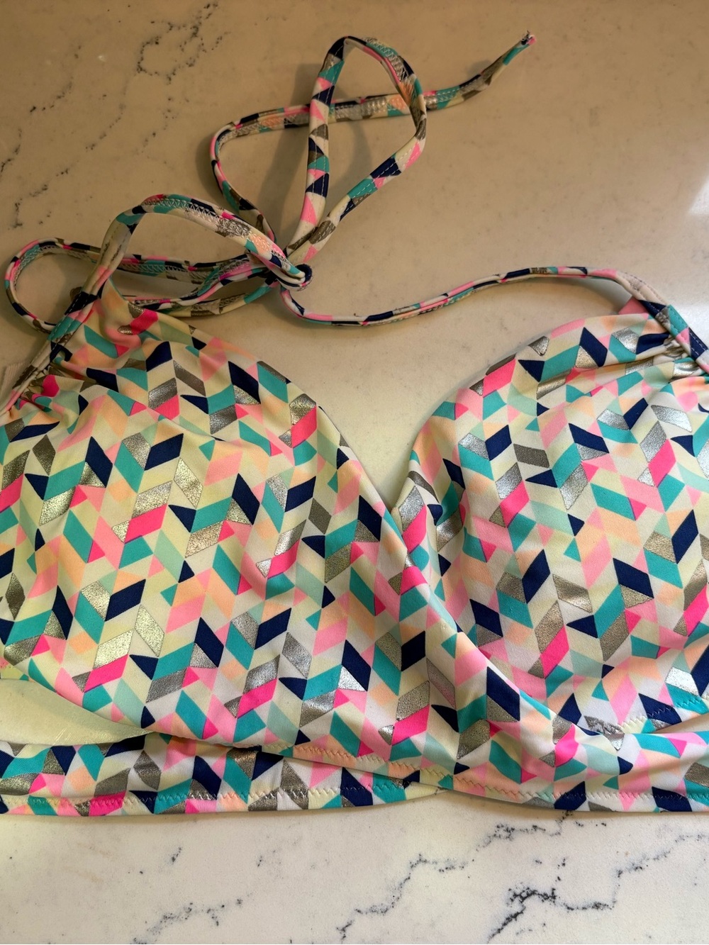 Victoria’s Secret PINK wrap bikini top swimsuit geometric abstract swim large